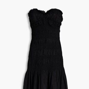 Kalli strapless shirred cotton and silk-blend voile maxi dress